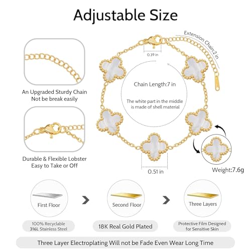 Clover Bracelet Set of 3 for Women White/Black/Red Adjustable Link Double-Sided Lucky Bracelets Trendy Bracelets Set Jewelry Gifts for Women3