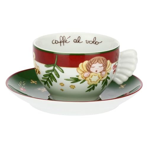 DIMENSIONI: Tazza Ø 9 cm, 6 cm h, 180 cc. Piattino Ø 14.5 cm