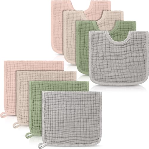 Image of Tallew 8 Pack Muslin Burp Cloths and Baby Bibs for Boy Girl 20" x 10" Cotton Baby Bandana Drool Bibs Muslin Burp Cloths Absorbent Rag for Newborn Toddler Infant Gifts(Vivid Color)