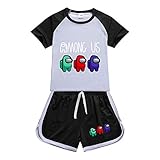 Baonmy Among Us Traje de Manga Corta para niños, Unisex, Pantalones Cortos, Ropa Deportiva Transpirable (Negro, 11-12 años)