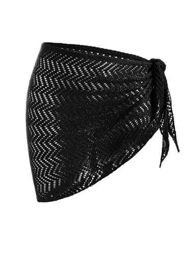 Image of ZAFUL Sarong Coverups for Women Beach Vacation Fishnet See Thru Tie Side Bathing Suit Cover Up Mini Skirt