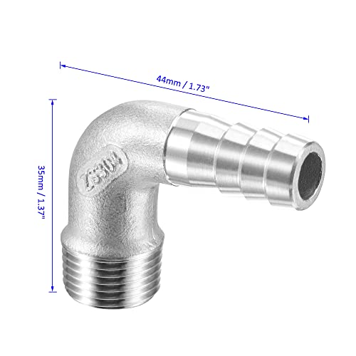 M METERXITY 2 Pack Hose Barb Fittings - 90 Degree Elbow Stainless Steel 12mm Pipe Connector Apply to Water Fuel (G3/8 Male Pipe) - Image 4