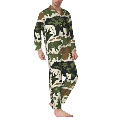 Mens Long Sleeves Pajama Set Bears-Camouflage-Funny Cozy Two-Piece Loungewear For Nighttime Comfort,Casual Wear3