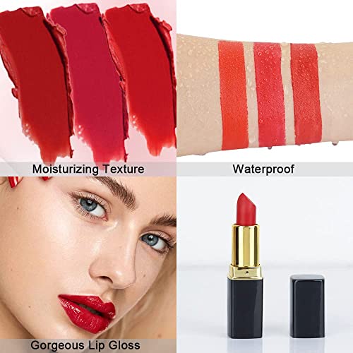 Evpct 3Pcs Dark Light Bright Red Matte Lipstick Pack Sets For Women,Ruby Red Silky Velvet Lipstick Matte Long Lasting Smudge Proof Lipstick Lip Stain Makeup Sets Kit Matte Lipstick 24 Hours Original #TOP5