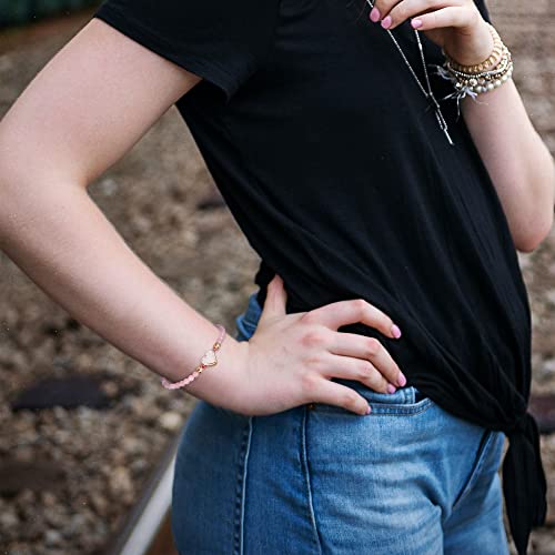 Top Plaza Womens Girls 4mm Rose Quartz Beads Chakra Healing Crystal Bracelet Gold Lava Rock Stone Adjustable Bracelets with Heart Shape Druzy Charm - Image 5