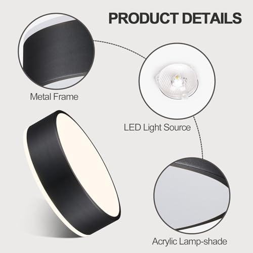 Vikaey Black LED Ceiling Light, Modern Flush Mount Ceiling Light Fixture, Not Dimmable Minimalist Round Metal Lighting Fixture Ceiling Lamp for Hallway, Entryway, Bedroom, Balcony, 11.81 Inch by Vikaey - Image 5