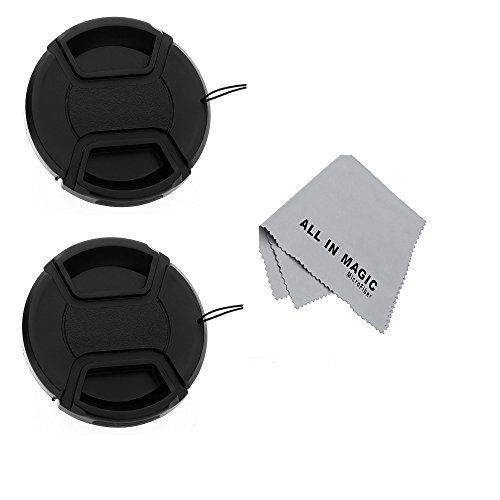 Lot de 2 Bouchons Avant d'Objectif 52mm + L'Originale All in Magic®, Chiffon Microfibre de Nettoyage Haut de Gamme Cover