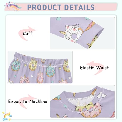 Pajama Sets Long Sleeve Cute Donut Cat Pattern Soft Comfy Sleepwear 2 Piece PJS 3-8T4