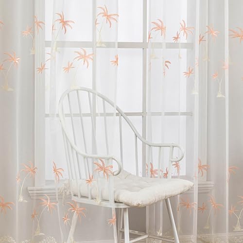 KEKUYA Cortinas semitransparentes para ventanas, cortinas de gasa de lino tejido súper suave con ojales para sala de estar, decoración del hogar, 52 pulgadas de ancho x 84 pulgadas de largo, 2 paneles