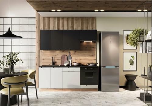 Genérico Muebles de Cocina Completa 200 cms con Uñeros Color Gris Claro y Negro ref-42c
