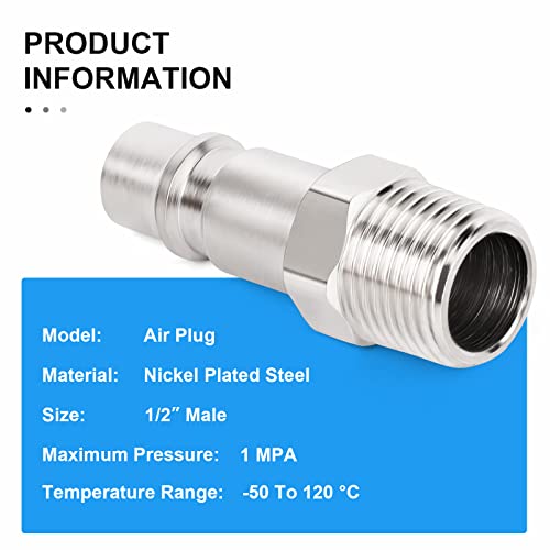Miniatura 4 de Ergaoboy 10 Uds. 1 2 Bsp Rosca Macho De Acero Industrial Enchufe De Aire, Accesorios De Herramientas De Aire Accesorios De Conexión Rápida Tapones Neumáticos