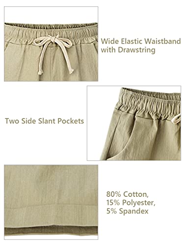 Casual Shorts for Women Drawstring Linen Shorts for Women High Waisted Shorts for Summer Womens Elastic Waist Shorts Cotton Women's Khaki Shorts