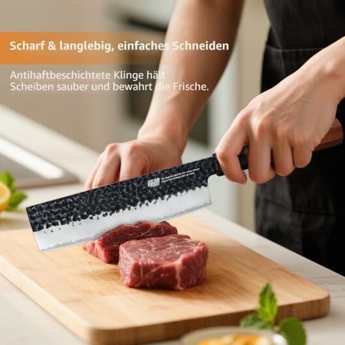 FINDKING Dynasty Serie Japanisches Nakiri-Messer, Profi-Gemüseschneider, Klinge aus 9Cr18MoV-Stahl mit hohem Kohlenstoffgehalt, zum Zerkleinern, Schneiden, Hacken, 7 Zoll/18 CM