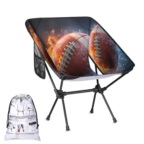 YCCZCPRL Fire Football Camping Chair Folding Backpacking Hiking Chair Supports 176 lbs for Beach, Outdoors, Picnics, Lightning Rugby