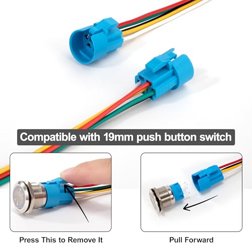 GUNGY Druckschalter Verbindungskabel 19mm Taster Schalter Wasserdicht Buchse 12V-24V 3A Taster Draht Druckknopfschalter 5 Pin Steckdose 5 Stück