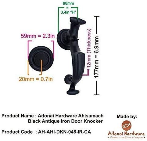 Adonai Hardware Ahisamach Antique Iron Door Knocker (Black Powder Coated)