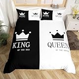 Feelyou Crown Queen and King Comforter Cover His and Hers Matching Couple Bedding Set Lover Romantic Valentine's Day Presents Duvet Cover Black White Bedspread Queen Size (No Comforter)