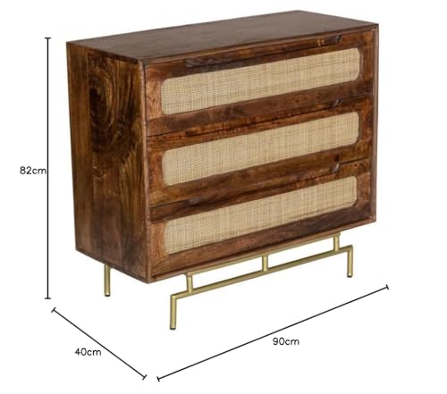 Image of Solid Wooden Atlanta Chest of Drawers | Chest of Drawers with Natural Cane /Rattan | Dresser- Tubaq Finish