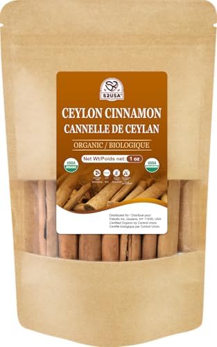 52USA Organic Ceylon Cinnamon Sticks, 1 Ounce (Pack of 1), True Cinnamon Farmed in Sri Lanka, Whole Cinnamon Sticks Bulk, Vegan, Non GMO, 28g