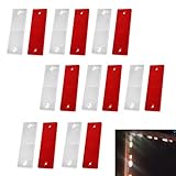 Ferianl 16PCS Red/White Self Adhesive Rectangle Reflectors, Road Safety Stick-on Rear Reflectors with Mounting Hole for Trailer Truck, RVs, Motorcycle, Cars, Bus