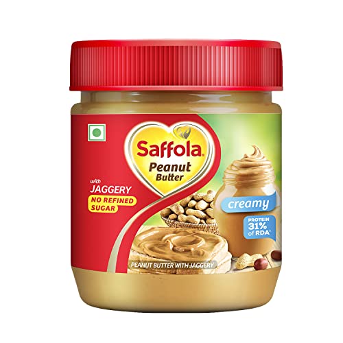 Image of Saffola Oodles, Instant Noodles, Ring Shape, Yummy Masala Flavour, No Maida, Whole Grain Oats, 12 x 53g & Saffola Peanut Butter with jaggery, No Refined Sugar, Creamy, 23.4g Protein, 350g Jar