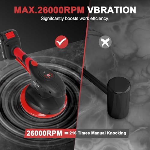 DEWINNER Fliesenvibrator, Fliesenmaschinen 6 Gänge Einstellbar, Fliesenrüttler mit akku Vakuum Saugheber für 0,3-2m Fliesen, 120kg Adsorption (Mit 2 Akkus und LCD-Display)