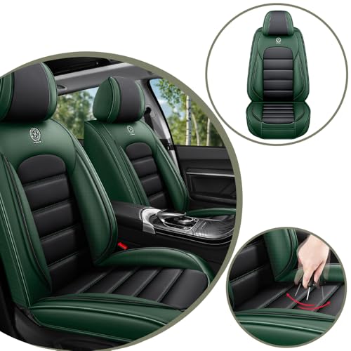 Image of Universal Car Seat Covers for Honda Insight 2002-2022 Anti-Slip Seat Covers,Waterproof Faux Leather Full Coverage Car Seat Protectors Interior Accessories(2Pcs Standard /Black&Green)