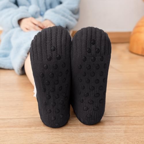 Image of Fluffy Fuzzy Warm Slipper Socks for Men /Women Black Thick Fleece Lined Non-Slip Socks Indoor Floor Christmas stockings Christmas gifts