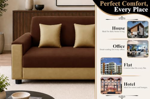 Image of Modern 3 Seater Sofa | Contemporary Upholstered Couch | Premium Cushioned Seating | Stylish Armrest Design | Comfortable Sofa for Living Room, Bedroom & Office - Brown + Beige Color