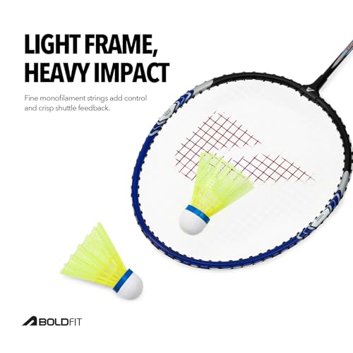 Image of Boldfit Badminton Rackets Aluminium Badminton Racket with Full Cover Bag Standard Shuttle Bat Match Shuttle Bats Lightweight Badminton Shuttle Bat Thunderbolt - Blue Pack of 2