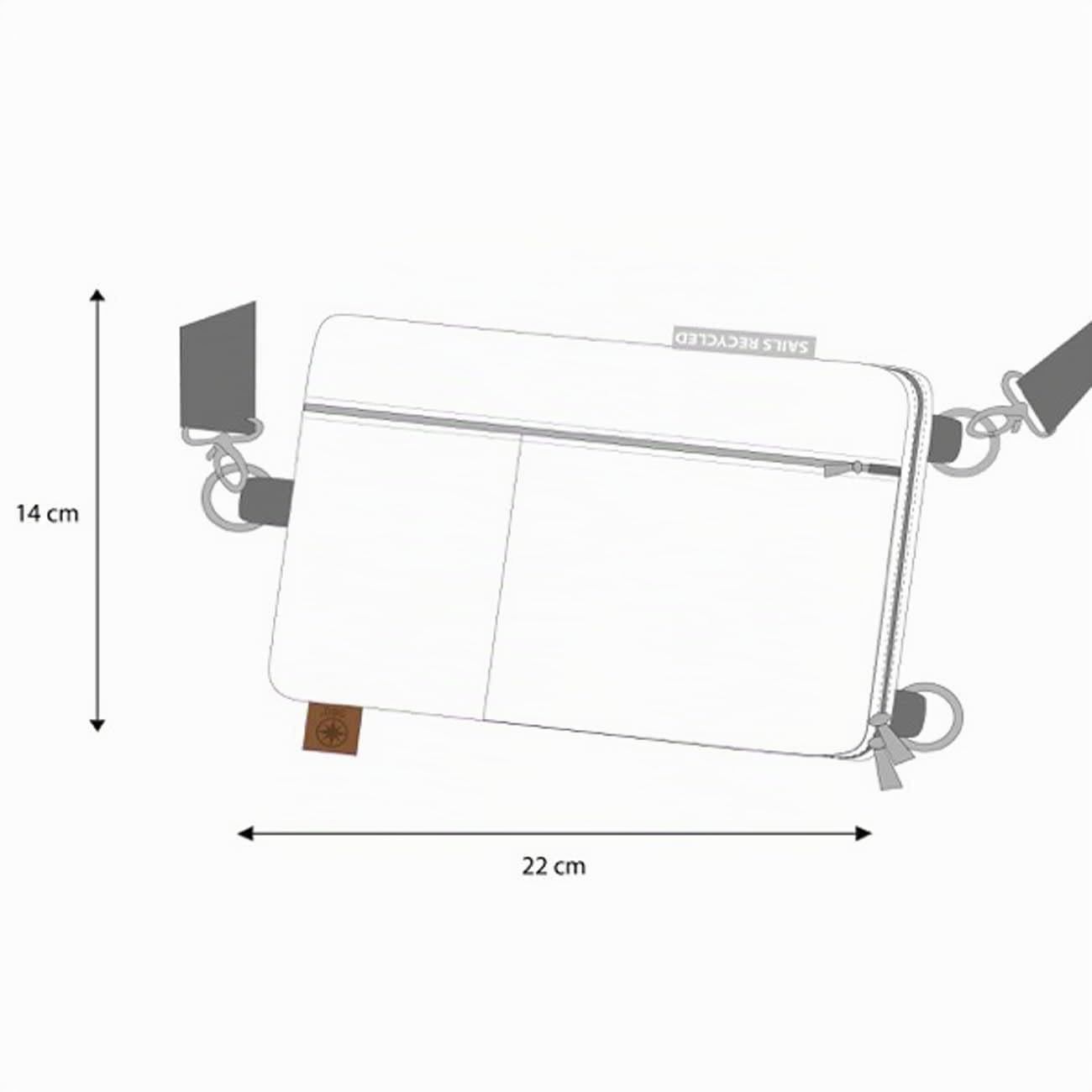 360° Grad Umhängetasche, Schultertasche, Crossbag, Hip bag aus Segeltuch, unisex, weiß blau, Zahl rot, Gurt hellgrau