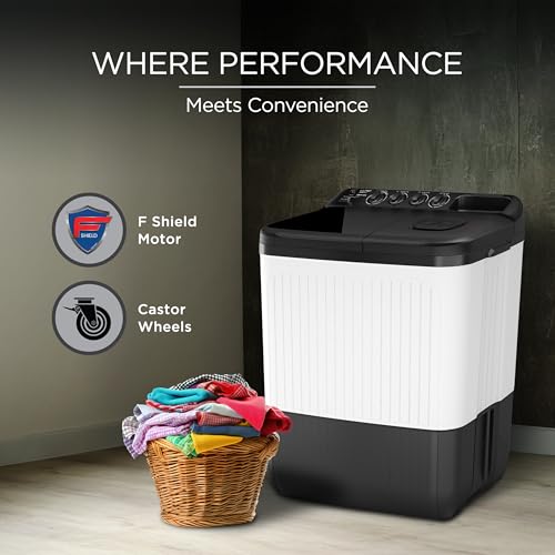 Image of Lloyd 7 kg 5 Star Semi Automatic Top Load Washing Machine |1300 RPM | Detergent Storage Zone | 3 Wash Programs | Swift Dry | Magic Filter, GLWS705AODDG, Dark Grey and White)