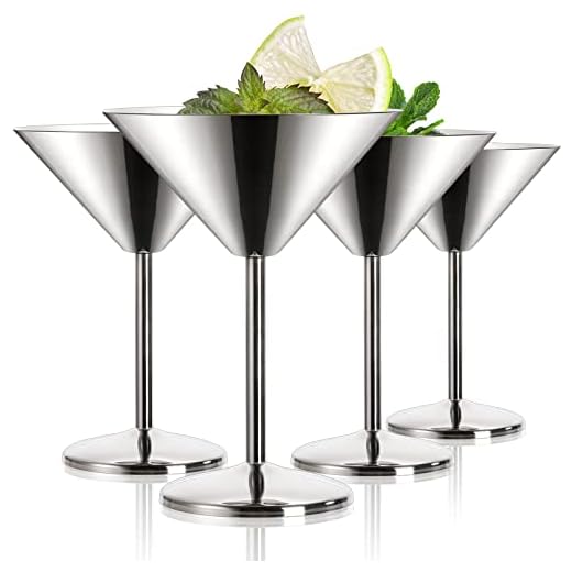 Peohud 4 Pack Stainless Steel Martini Glasses, 8 Oz Unbreakable Cocktail Glasses for Margarita, Manhattan, Champagne, Bar, Party, 18/8 Mirror Polished Finish, Shatterproof