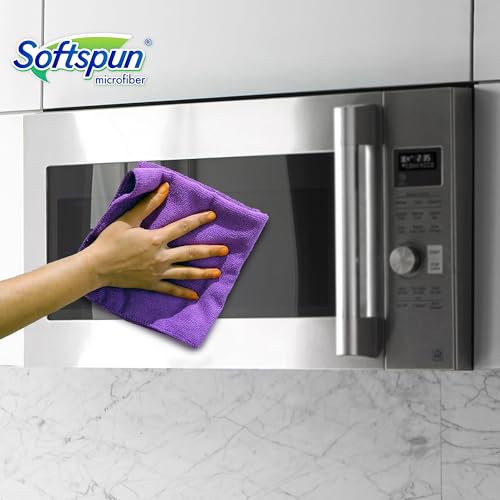 Image of SOFTSPUN Microfiber Cleaning Cloths, 50X50 cms 5pcs Towel Set 340 GSM Purple! Highly Absorbent Lint and Streak Free Multipurpose Wash Cloth for Kitchen Car Window Stainless Steel Silverware.