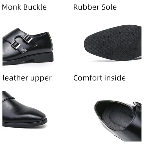 Men's Leather Flats Slip-on Loafers with Double Monk Strap Retro Low Top Pointed Toe Dress Monkshoes for Formal Business Party Wedding2