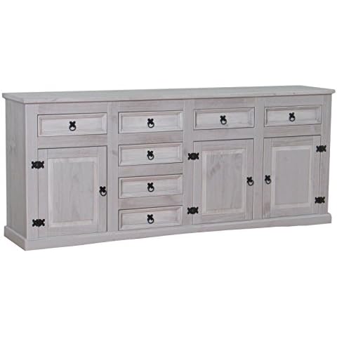 Sideboard New Mexiko Kiefer massiv grau Mexico Schubladen Kommode Schrank Cover
