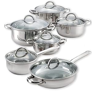18/10 Bottom Combination Cookware 12 Piece Stainless Steel Cookware Set Food Grade Pot Set (Color : A Size