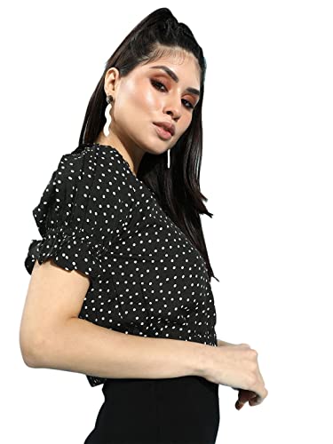 Image of Style Quotient Black White Peter Pan Collar Shirt Style Crop Top