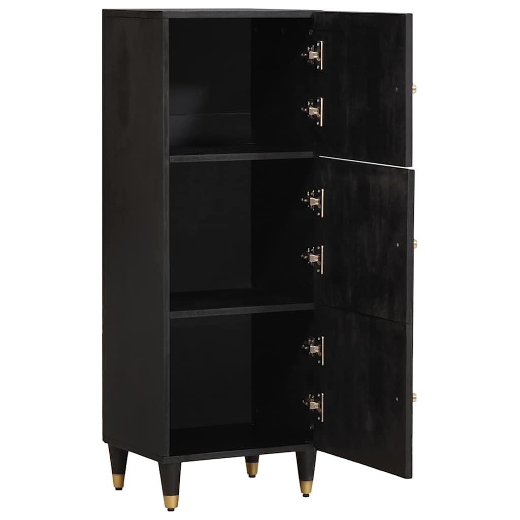 vidaXL Highboard mit Regal Schwarz 40 x 33 x 110 cm Massivholz Mango, Wohnzimmer, moderner Hochschrank, eleganter Sideboard, Holz mit Messing, stylische, praktische Kommode