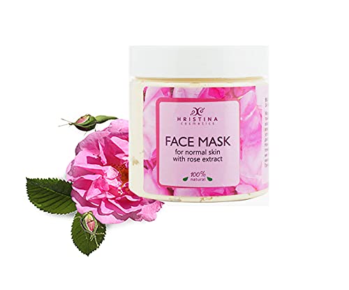 Maschera viso Rosa Damascena 100% naturale, idratante, all'argilla, caolino e olio di semi d'uva, detergente e illuminante