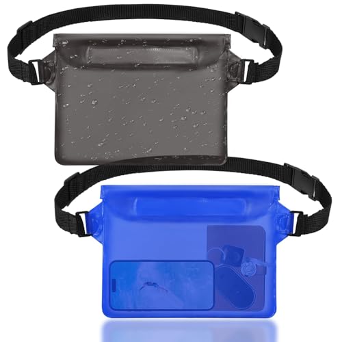xunbida 防水ポーチ【 完全防水・2個セット】 IPX8認証 スマホ ケース スクリーンタッチ可能 肩かけ 斜め掛け 軽い 小物収納 調整可能なベルト付き PVC素材 三重チャック スマホ lPhone16 15 14 plus pro promax 13 mini用 携帯 ポーチ/プール/ビーチ/潜水/アウトドア/釣り/カヤック/に対応 (クリアブラック+クリアブルー）のサムネイル
