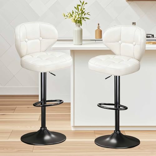 Image of Bar Stools Set of 4,Adjustable Swivel Barstools, Modern PU Leather Upholstered Bar Chair with Back and Footrest,for Bar, Kitchen, Dining Room White
