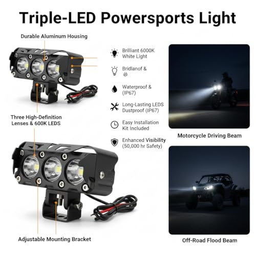 Image of 3 LED Super Bright Fog Light for Bike & Car, 40W Auxiliary Driving Lamp, 12V-80V Universal Waterproof fog lamp, 5 Modes (W, Y, R, Flasher), LED Spotlight with Mount Bracket - (Pack of 2)