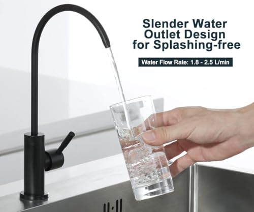 Image of ESOW Kitchen Water Filter Faucet, 100% Lead-Free Drinking Water Faucet Fits Most Reverse Osmosis Units or Water Filtration System in Non-Air Gap, Stainless Steel 304 Body Matte Black Finish
