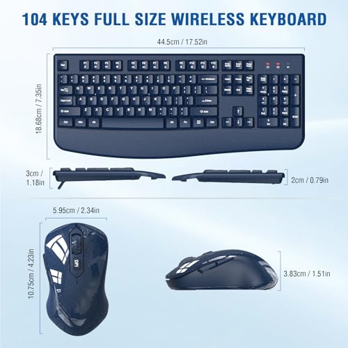 Image of Wireless Keyboard and Mouse Combo, EDJO 2.4G Full-Sized Ergonomic Computer Keyboard with Adjustable Wireless Mouse for Windows, Mac OS Desktop /Laptop /PC(Galaxy Blue) (Galaxy Blue)