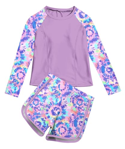 Image of Vogseek Girls Rash Guard Swimsuits 2 Piece Bathing Suit UPF 50+ Summer Swimwear Size 7-12T