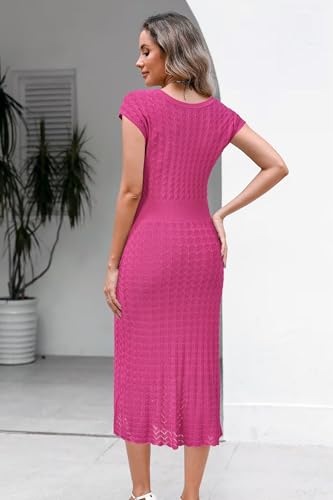 Image of Newshows Women's Hollow Slim Summer Fall Church Work Casual Sweater Dress | Machine Washable Knit Sweater Fabric, Hollow Design, Bell Sleeve, Business Casual, Church Teacher Outfits, Modest Dress