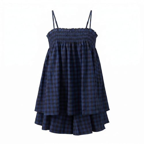 Image of Yuemengxuan Women 2 Piece Casual Lounge Set Sleeveless Strappy Tie Back Cami Top Wide Leg Shorts 2Pcs Summer Pj Set Beachwear