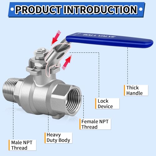 Boltigen 3/4 inch Ball Valve Threaded with Locking Device & Long Handle, 2 Pack 304 Stainless Steel Female to Male NPT Thread Full Bore Shut off Valves 1000WOG Heavy Duty Full Port Metal Valve Fitting by Boltigen - Image 2