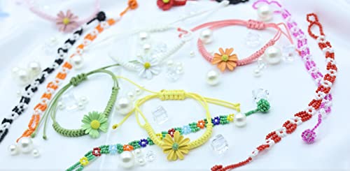 Little Star Shop Sunflower String Daisy Beaded Bracelets Handmade Braided Rope Bracelets Colorful Flower Rainbow Flora Boho Charm Fashion Unique Trendy Dainty Bohemian Bracelet For Teen Girls Preteens Women Brazalete De Mujer Pulsera De Mujer-White Daisy thumb #3